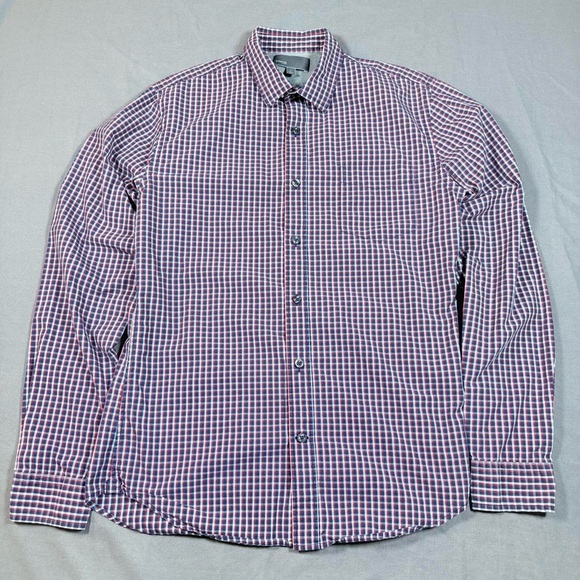 Vince Button Shirt Men Small Blue Red White Check Gingham Lightweight Cotton - Picture 9 of 10